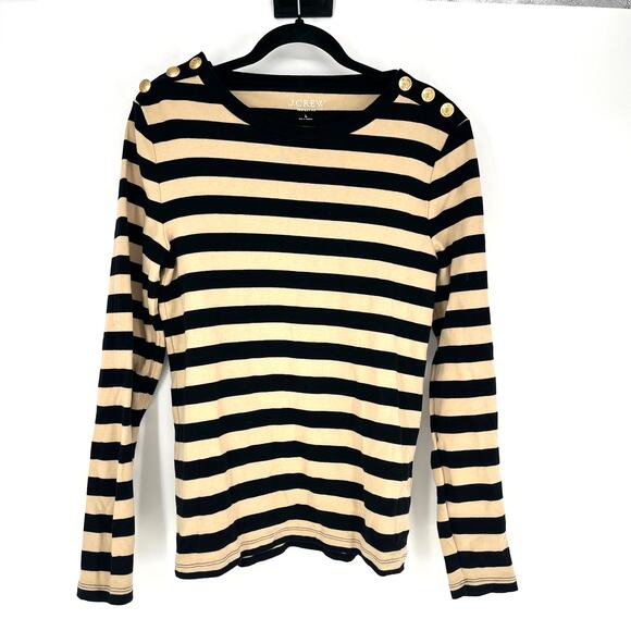 J. Crew Tops - J. Crew Perfect Fit Long Sleeve Shirt Size Large Black Tan Striped Gold Buttons